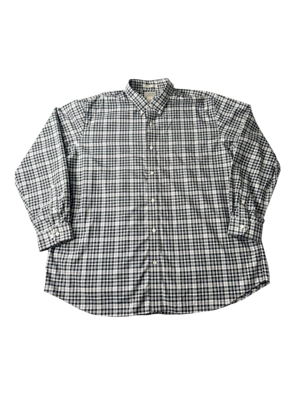 LL Bean Mens XXL Traditional Fit Button-down‎ Shirt Plaid Black White Cotton
